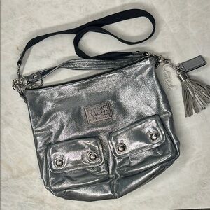 Coach Poppy Silver Leather Swing Shoulder/Crossbody Bag